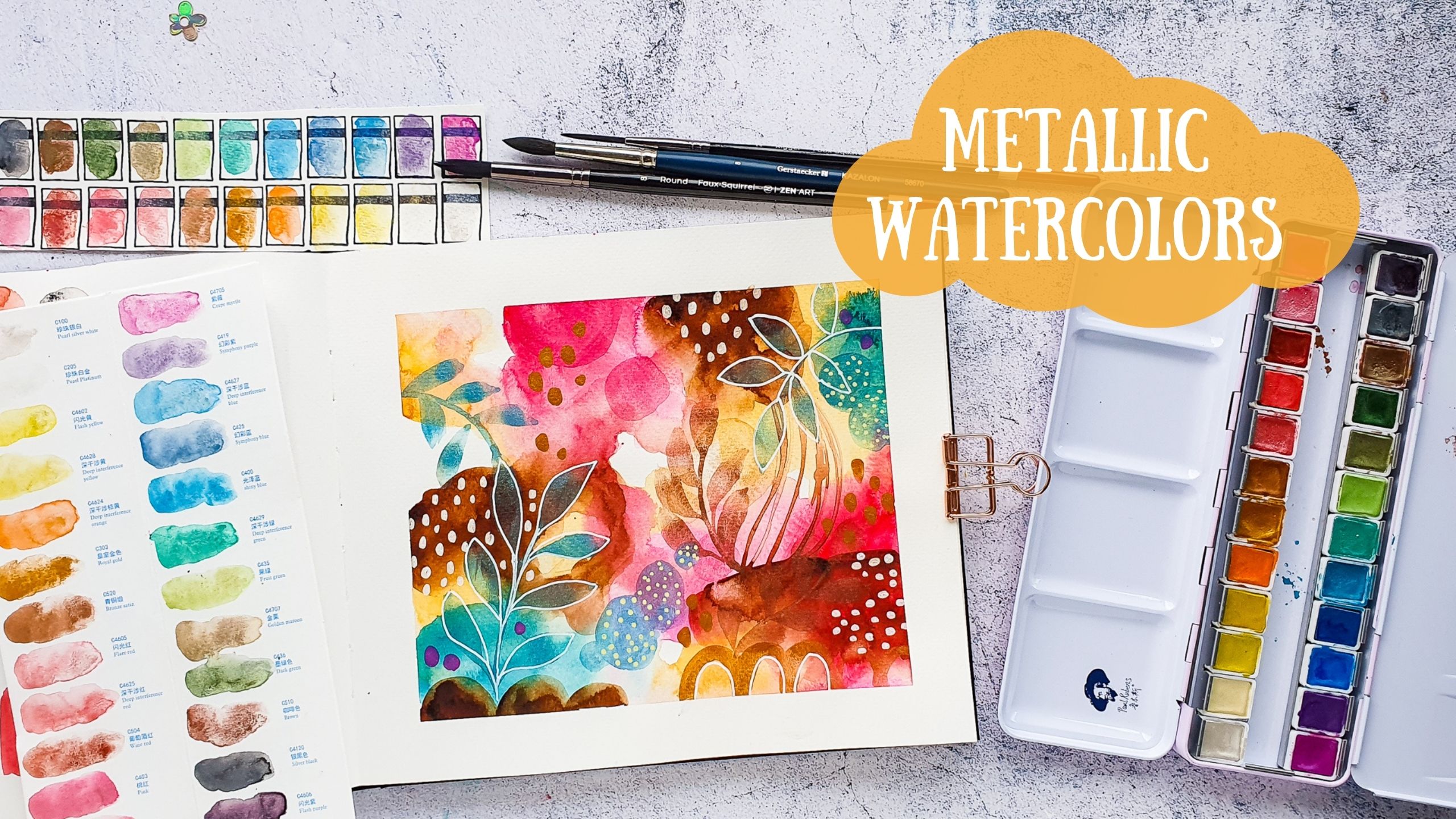 Abstract Watercolor Art Journaling – using Paul Rubens Metallic
